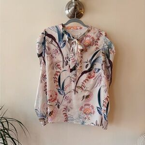 Ted Baker Floral Blouse - Pink and Blue Pattern Size Small
